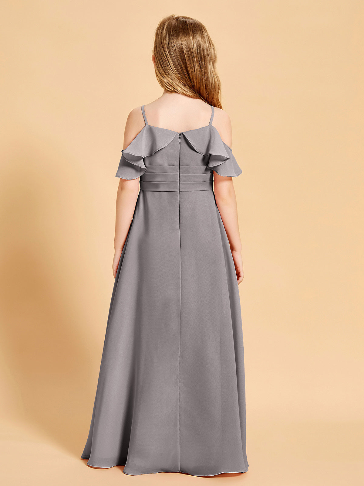 Off-the-Shoulder Bridesmaid Gown for Juniors Silver